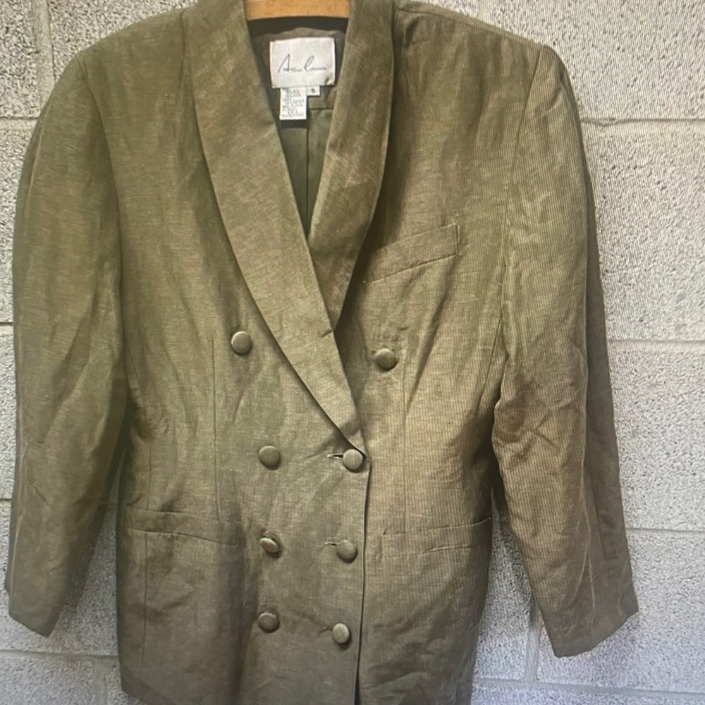 Anne Carson Olive Double-Breasted Blazer Jacket